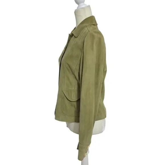 Ann Taylor Women's Sage Green Suede Office Work Casual Jacket 5 Button Sz Medium - Picture 5 of 8